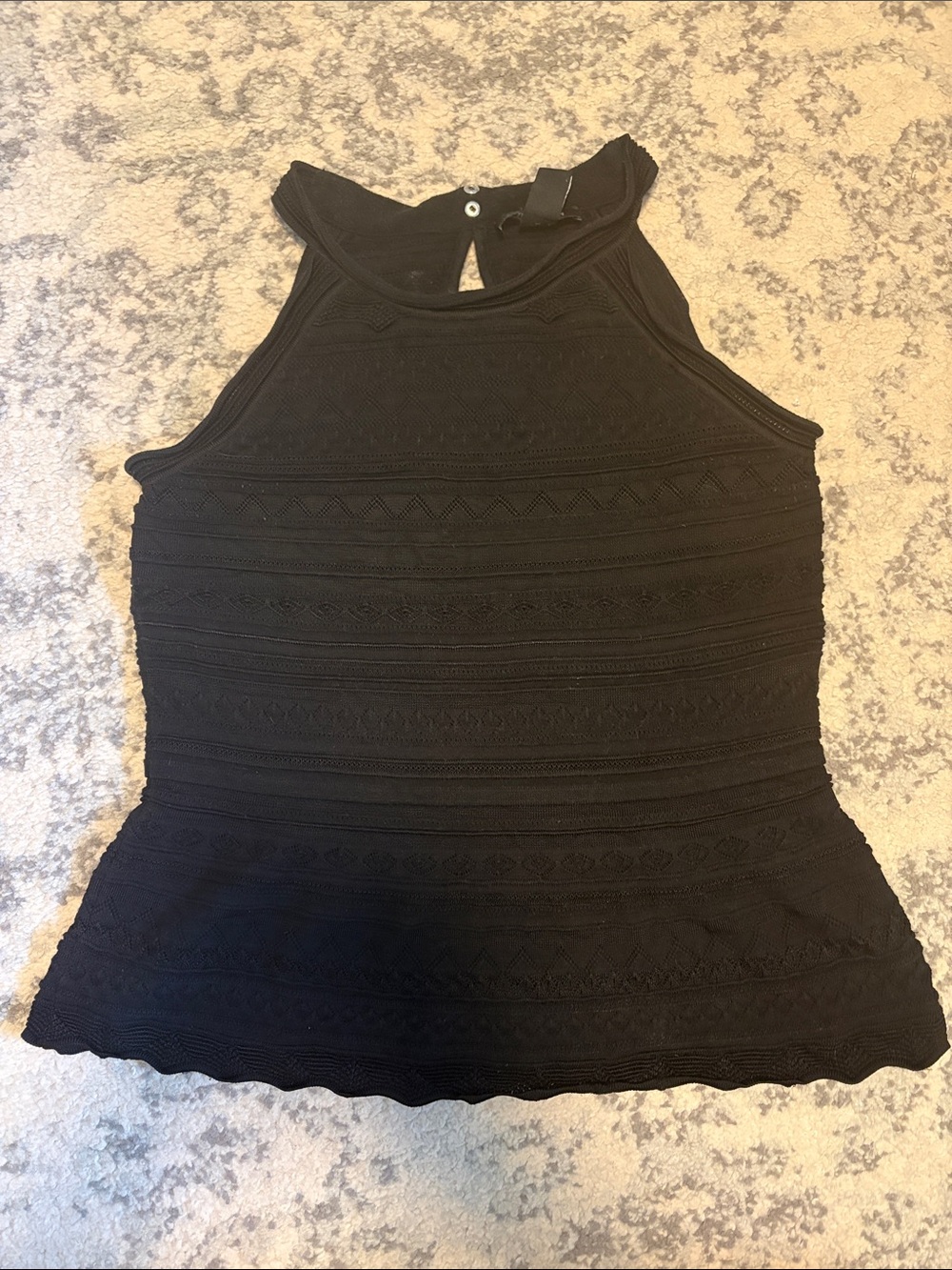 White House Black Market Black Textured Halter Peplum Knit Tank